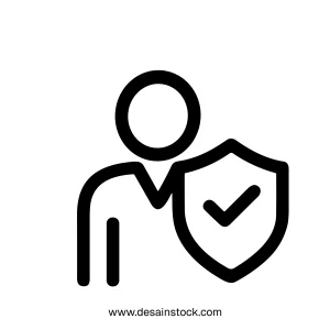 Outline Minimalist User with Shield and Checkmark Sign Shape Icon