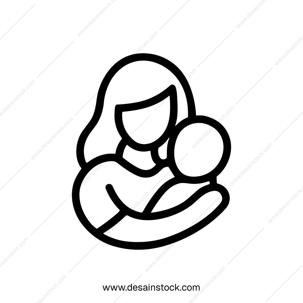 Simple Outline Mother Holding Baby Icon Symbol Depicting Parenthood and Family