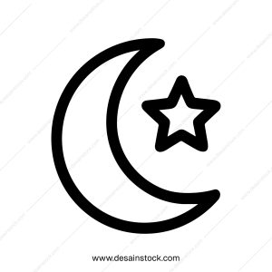 Simple Outline Crescent Moon and Star Symbol Isolated Shape Icon