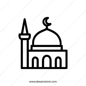 Clean Line Art Mosque Simple Religion Outline Symbol Icon for Ramadan