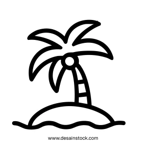 Simple Handdrawn Outline Palm Tree on Island Tropical Illustration