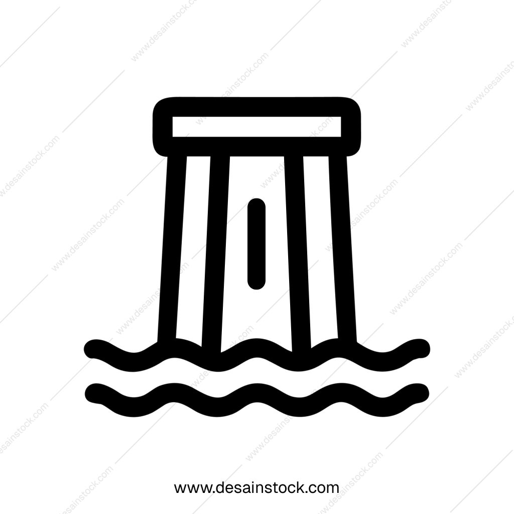 Simple Outline Hydroelectric Dam Icon Symbol for Renewable Energy Generation