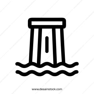 Simple Outline Hydroelectric Dam Icon Symbol for Renewable Energy Generation