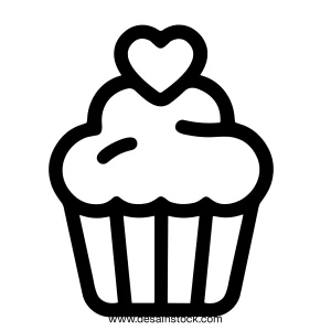 Outline Handdrawn Detailed Cupcake Heart Love Sweet Dessert Icon