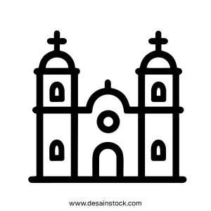 Outline Simple Church Building Landmark Architecture Line Art Illustration