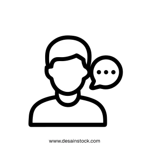 Simple Outline Man with Speech Bubble Avatar User Icon Symbol