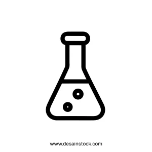 Line Drawing Chemical Beaker with Bubbles Illustration for Scientific Laboratory