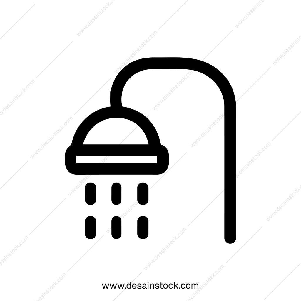 Simple Outline Shower Head with Water Drops Bathroom Fixture Icon