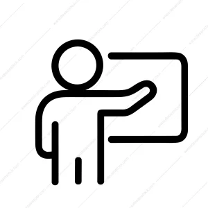 Simple Outline Stick Figure Presenting Information on Whiteboard Icon Illustration
