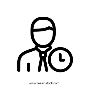 Thin Line Style Businessman with Clock Time Management Icon Illustration