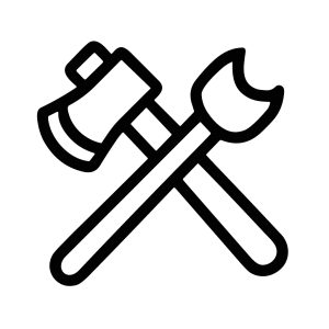 Outline Handdrawn Crossed Axe and Pickaxe Tool Repairing Equipment Icon