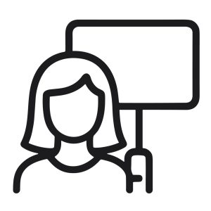 Outline Minimalist Woman Demonstrator with Sign Protest Occupation Icon
