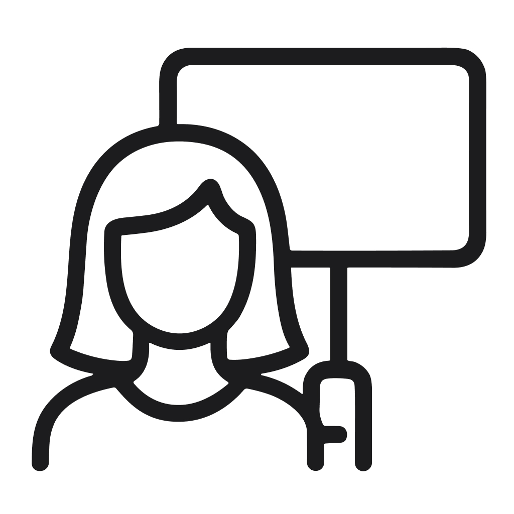 Outline Minimalist Woman Demonstrator with Sign Protest Occupation Icon