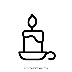 Simple Outline Candle with Holder Flame Burning Icon Illustration