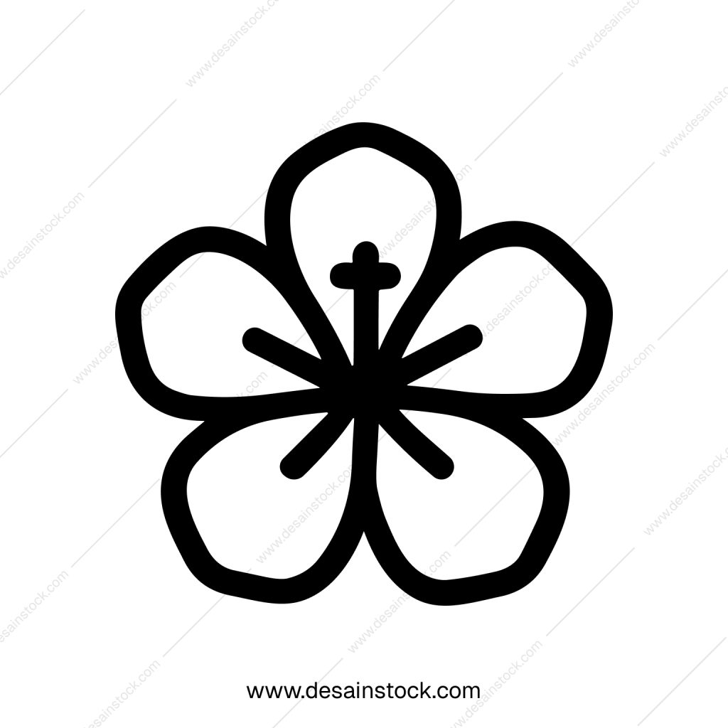 Minimalist Handdrawn Five Petal Floral Blossom Graphic Element Icon