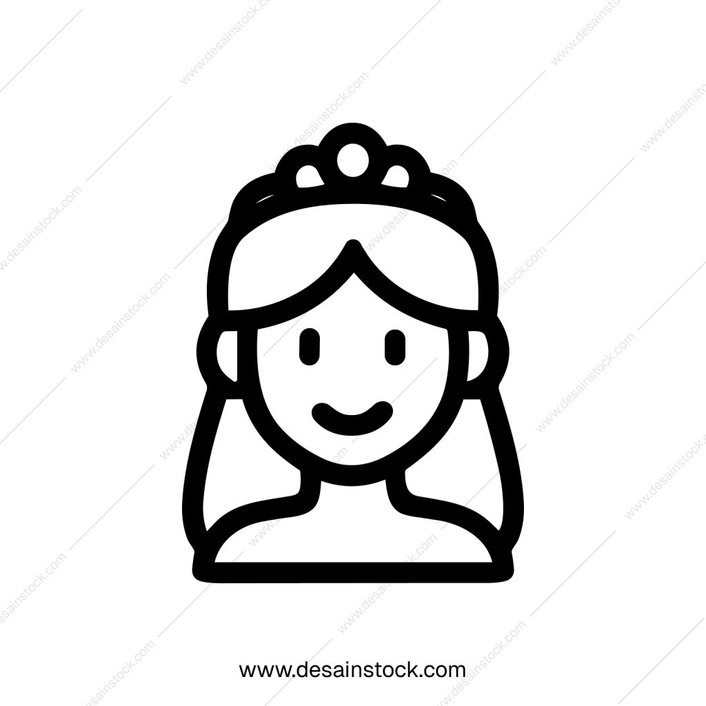 Minimalist Outline Drawing Pretty Princess Girl Icon Design Character