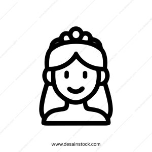 Minimalist Outline Drawing Pretty Princess Girl Icon Design Character