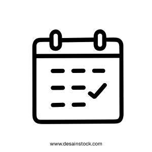 Simple Outline Calendar Schedule with Check Mark Icon Shape Symbol