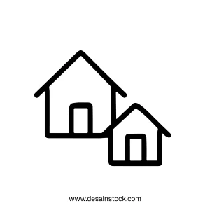 Simple Line Drawing Two Houses Side by Side Real Estate Icon