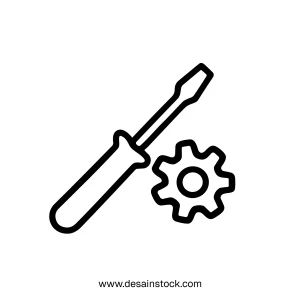Minimalist Outline Screwdriver and Gear Customization Setting Process Line Icon