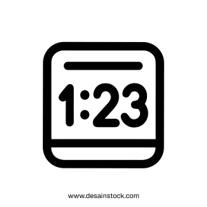 Simple Line Art Digital Watch Face Time Display Icon Graphic