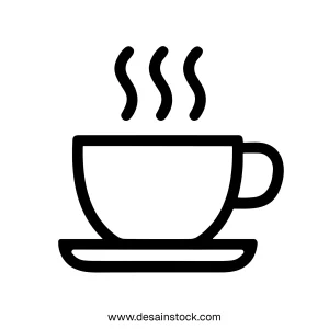 Simple Line Art Coffee Cup with Steam Icon on Saucer