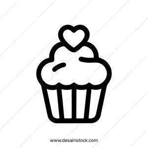 Simple Outline Sweet Cupcake Heart Topping Delicious Dessert Food Icon