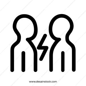 Simple Outline Conflict People with Lightning Line Shape Icon