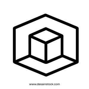 Simple Outline Geometric Cube Inside Hexagon Shape Box Icon