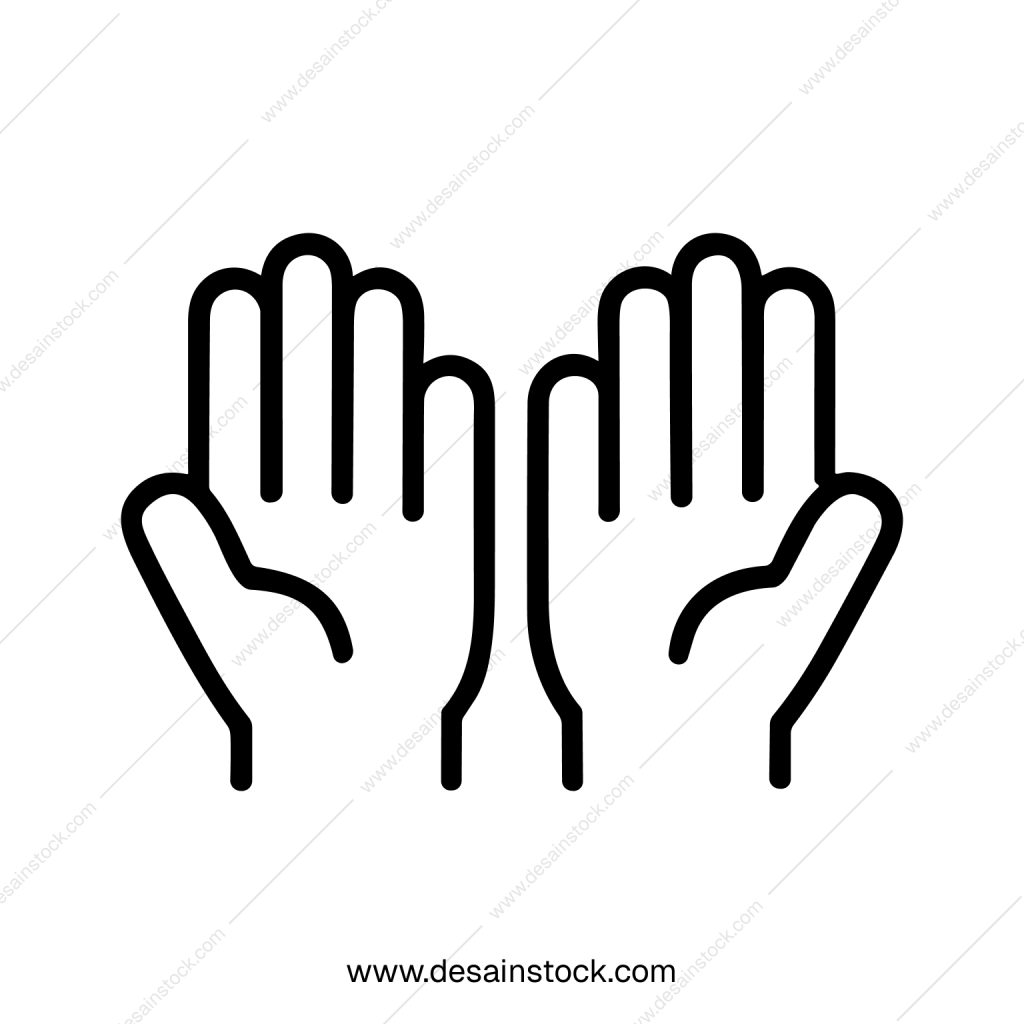 Simple Outline Human Hand Praying Gesture Minimalist Line Art Symbol
