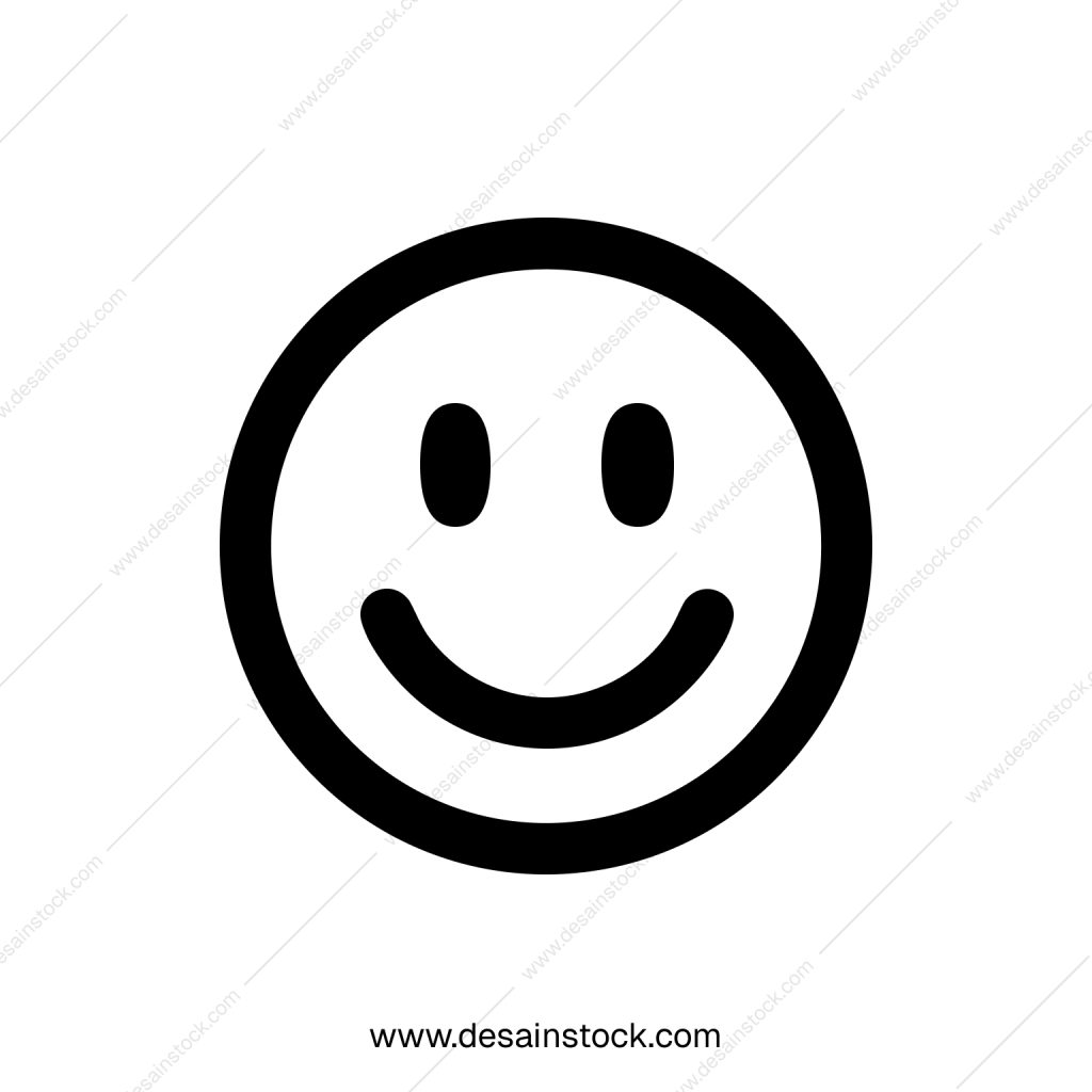 Simple Line Drawing Smiling Face Icon Within a Circle Shape