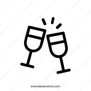 Simple Outline Two Wine Glass Toast Celebration Line Icon Design