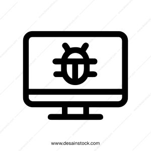 Minimalist Outline Bug on Computer Screen Security Alert Icon