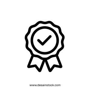 Simple Outline Rosette with Checkmark Ribbon Decoration Award Icon