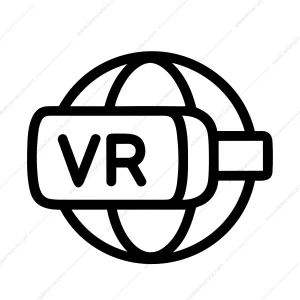 Simple Line Virtual Reality Headset on Globe Internet Technology Icon