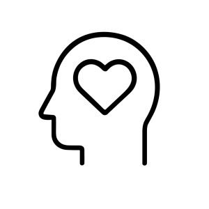 Simple Outline Head with Heart Love Concept Line Drawing Illustration Icon