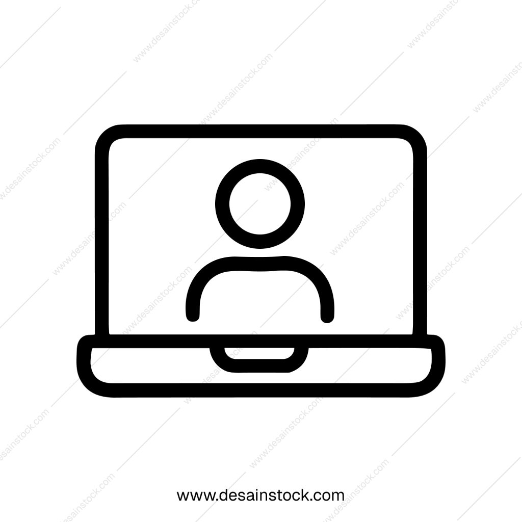 Simple Line Style Laptop with Person Icon for Communication Technology