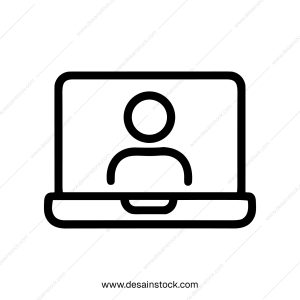 Simple Line Style Laptop with Person Icon for Communication Technology
