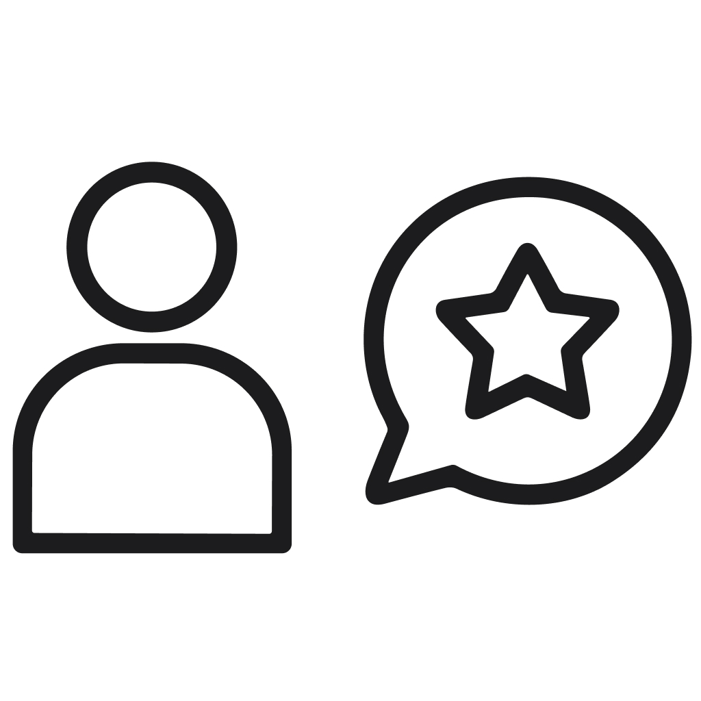 Simple Outline User with Star Speech Bubble Customer Feedback Icon