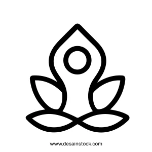 Line Art Yoga Pose Lotus Position with Leaves Spa Icon