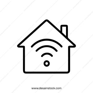 Minimalist Outline Home with Wifi Connection Signal Technology Icon