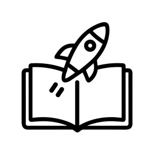 Line Art Book Rocket Launching Creative Concept for Learning Icon