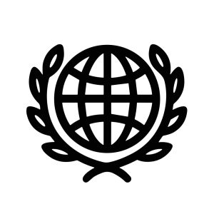 Minimalist Outline World Globe with Laurel Wreath Ornament Shape Icon