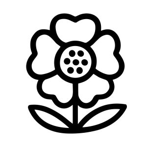 Simple Line Art Flower Blossom Icon with Black and White Style