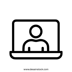 Minimalist Outline Laptop Screen Person Icon for Online Communication and Meeting