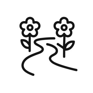 Simple Outline River with Flower Icon Illustration on White Background