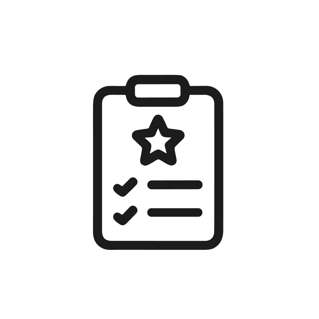 Simple Outline Clipboard Star and Checkmark Sign Flat Style Icon