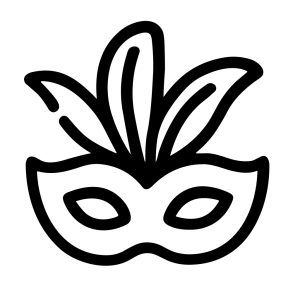 Simple Line Art Masquerade Mask with Feathers Icon Design Element