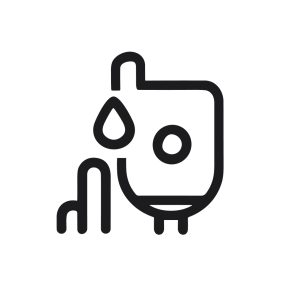 Minimalist Outline Water Heater with Leaking Drop Plumbing Symbol Icon