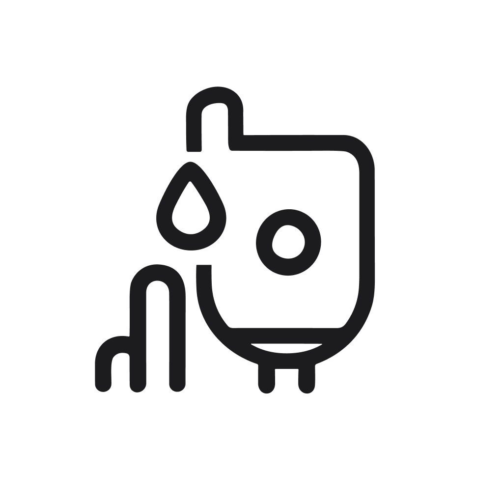 Minimalist Outline Water Heater with Leaking Drop Plumbing Symbol Icon